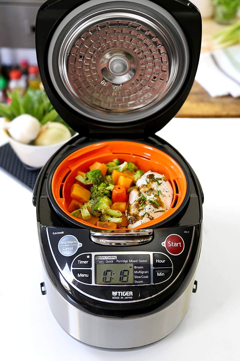 Tiger 5.5 Cups Rice Cooker with Food Steamer & Slow Cooker, Stainless Steel Black ( MADE IN JAPAN)